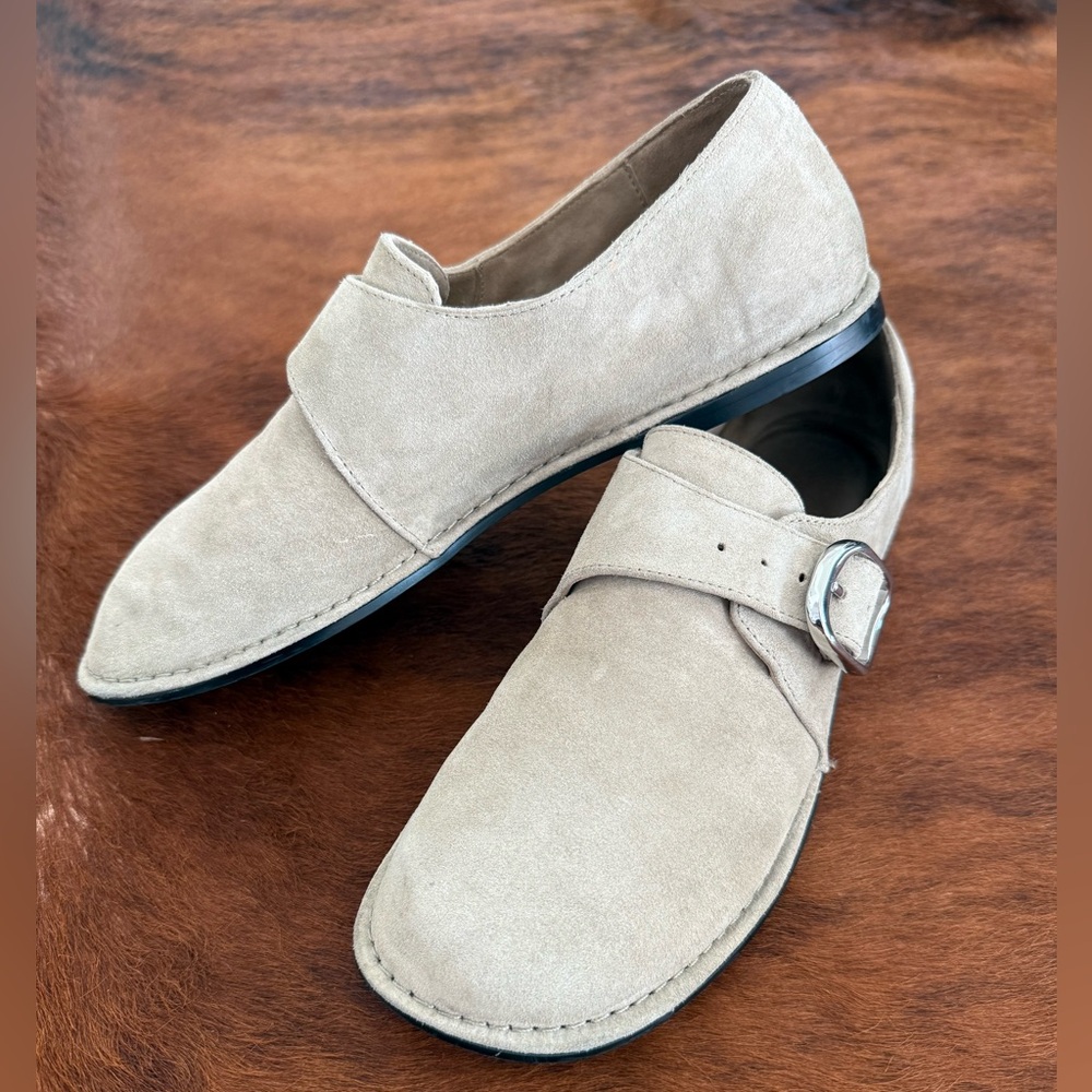 Massimo Dutti Cream Suede Loafers with buckle